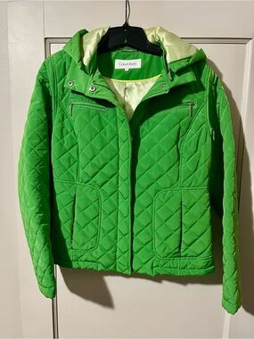 Calvin Klein Bright Green Quilted Hooded Puffer Jacket